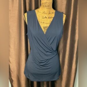 Banana Republic Navy Sleeveless Wrap Blouse